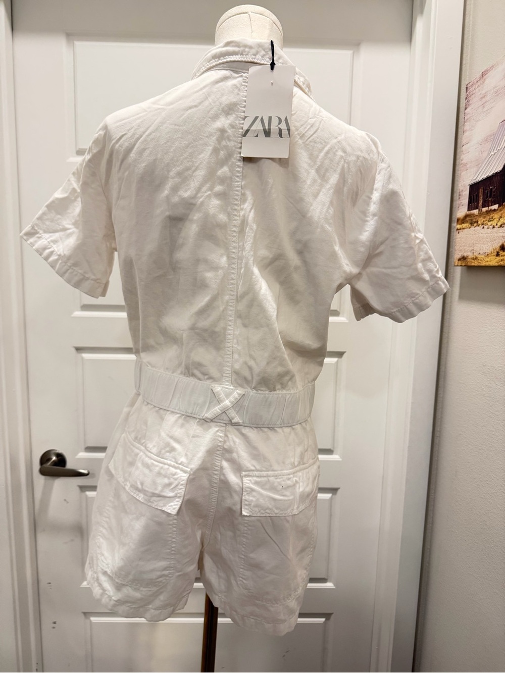 Zara White Short Sleeve Utility Romper NWT - Picture 3 of 8